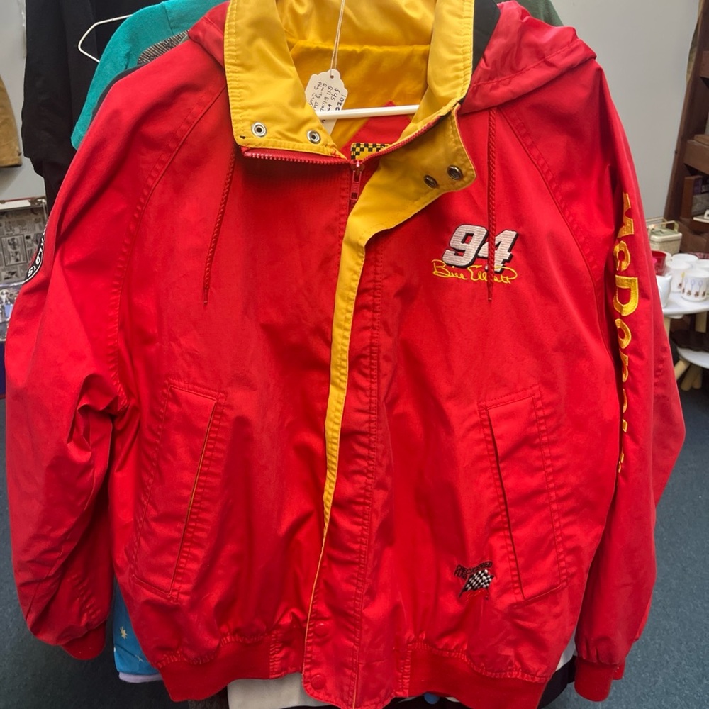 Vintage 90s Checkered Flag Bill Elliot Jacket McDonald’s Racing #94 Size Large